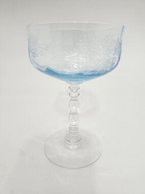 Vintage Fostoria Serenity Blue Etched Crystal Glass Champagne Glass